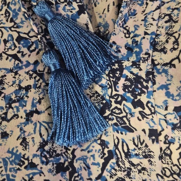 Rebecca Taylor Silk Blue Black Long Sleeve Blouse 6 Office Boho Chic Resortwear - Picture 5 of 12